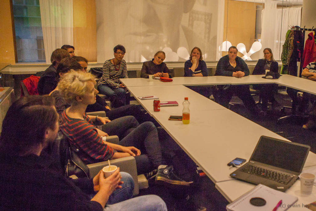 Photo of bisexual, pansexual, queer, lesbian, demisexual and asexual people at the brainstorming session at IHLIA Amsterdam.